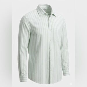 Banana Republic Men's L Green White Striped Cotton Button Down Dress Shirt